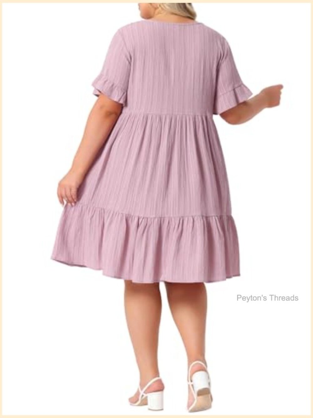Plus Size A-Line Tiered Midi Dress with Ruffle Short Sleeves - Picture 4 of 5